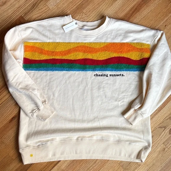 Celandine S/M Chasing Sunsets Cream Graphic Oversized Sweatshirt - Picture 1 of 5